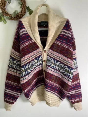 빈티지 90년대 카우치 스웨터 숄카라 울 100% L