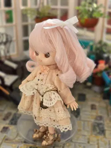 오비츠 11용 가발 (4.5인치) 핑크 세로 롤