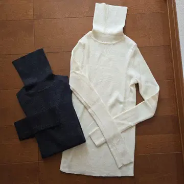 UNIQLO/울 터틀넥 니트 2세트 M 화이트 다크 그레이