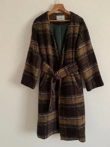 ROSE BUD 롱 코트 체크 노카라 코트