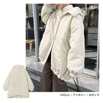 여성용 아이보리 후드 부착 다운 자켓 M 충전솜