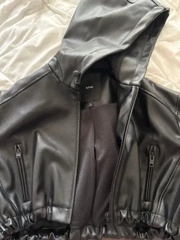 khy Faux Leather Cropped Hooded Jacket