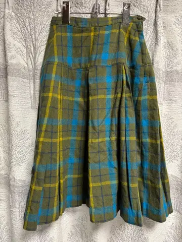 체크 플리츠 스커트 그린