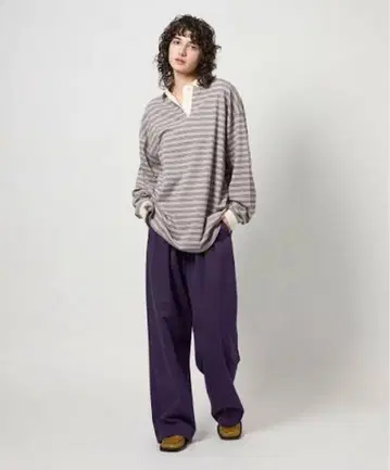 [ 6(ROKU) ] 코튼 레이온 턱 팬츠 퍼플 34