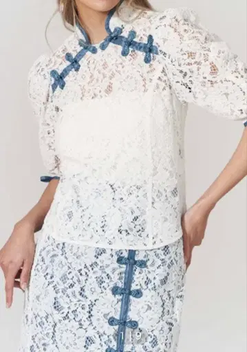 pameo pose 파메오 포즈 레이스 차이나풍 반팔 상의 화이트