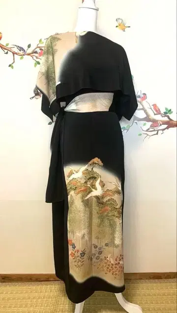 기모노 전례복 리메이크 롱 원피스 판초 스타일 스톨 세트