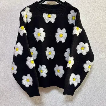 GRL 꽃 패턴 니트 스웨터 M 사이즈 블랙