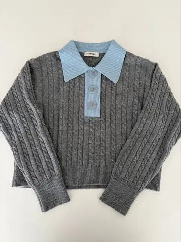 SANDRO 케이블 니트 폴로 스웨터 그레이