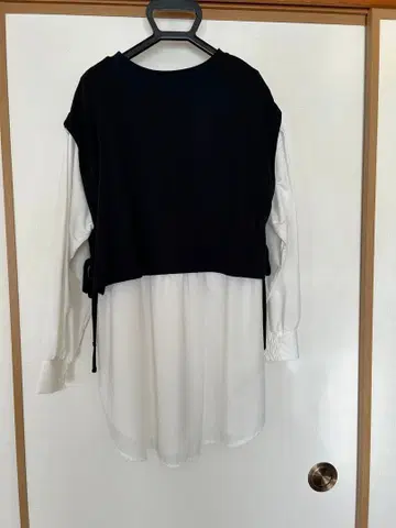 Lepsim 레이어드 긴팔 셔츠 블랙 화이트