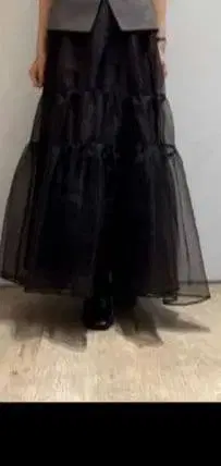 새상품 아르페쥬 스토리 오간자 티어드 스커트 브라운