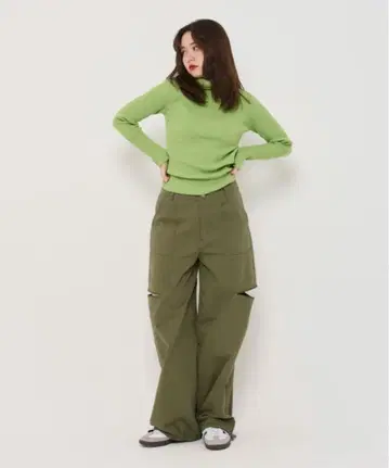 드로스트 코튼 와이드 팬츠 TINA: JOJUN 카키 M 사이즈