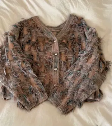 Lallia M u 프린지 베이지 가디건