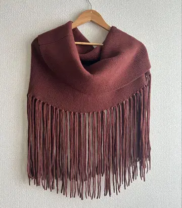 DOU DOU 브라운 프린지 판초 새상품급