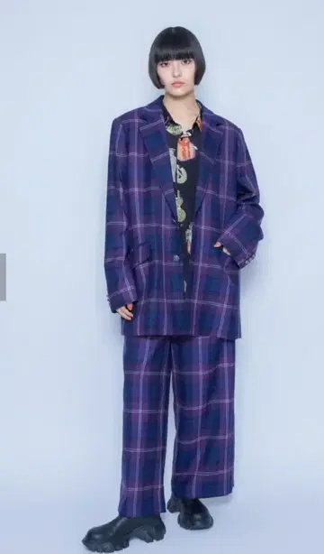 [ 새상품 ] &엘르 퍼플 체크 자켓