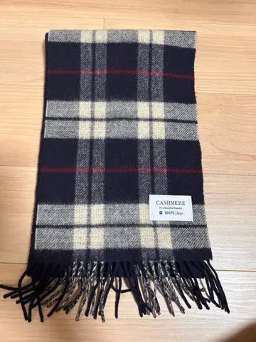 SHIPS 캐시미어 체크 무늬 머플러 네이비