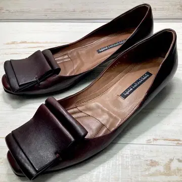 라보키고시 웍스 펌프스 24cm 천연 가죽 가죽 브라운 리본 일본제