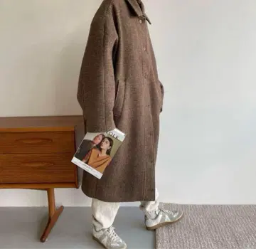 녹차 오리지널 하운즈투스 체크 코트