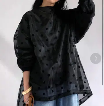 시스루 도트 무늬 긴팔 셔츠