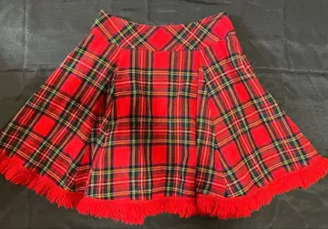 제인 마플 빨간색 계열 체크 서큘러 스커트 밑단 프린지