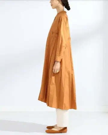 Ray BEAMS 오렌지 플리츠 셔츠 원피스 긴팔