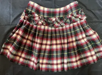제인 마플 빨간색 그린 계열 체크 프릴 미니 스커트
