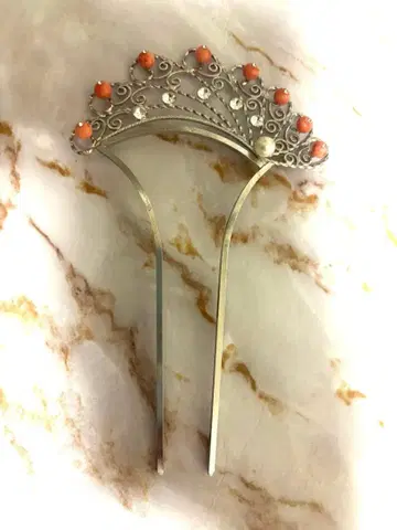 실버 핑크 비즈 헤어콤