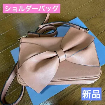 귀여운 리본 포함 핑크 베이지 숄더백