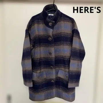 HERE'S 옴브레 체크 샤기 코트 L 사이즈