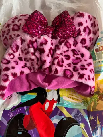 팬캡 레오파드 무늬 디즈니 핑크 미니 레오파드