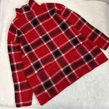 ZARA L 사이즈 오키메 빨간색 체크 무늬 니트 스웨터 긴팔 퐁와리