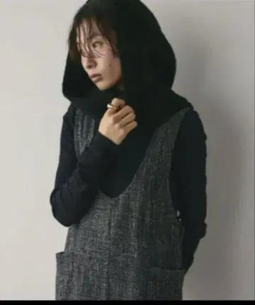 스타일믹서 후드 니트 머플러 블랙 스타일믹서