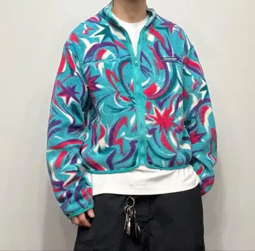 레어 90s 헬리 한센 올 패턴 집업 플리스 자켓 짧은 기장