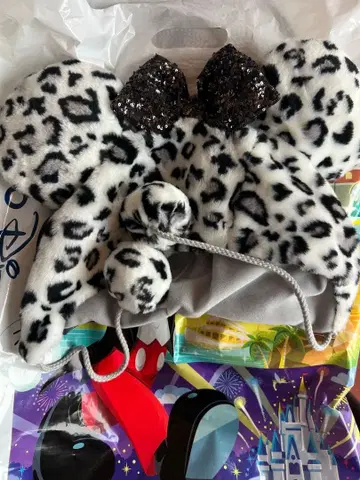 디즈니 미니 레오파드 무늬 팬캡 그레이 화이트