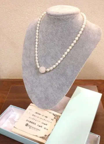 [ 컨디션 최상 ] 담수 펄 목걸이 로즈쿼츠 silver925 타카시마야