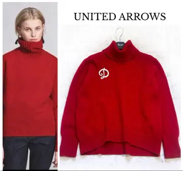 UNITED ARROWS 울 캐시미어 바이어스 터틀넥 니트 빨간색