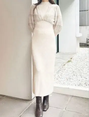 체크 자카드 도킹 니트 원피스