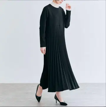 원피스 스트레치 플리츠 절개 원피스 긴팔 롱 기장 마터니티