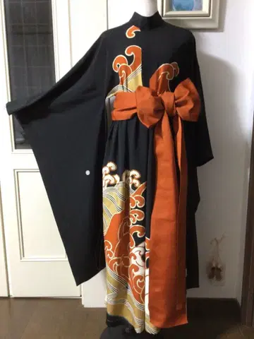 기모노 리메이크 전통 예복 기모노 스탠드 카라 후리소데 드레스