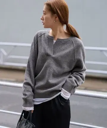 FRAMeWORK 미들 게이지 텐지쿠 헨리 풀오버 울 그레이