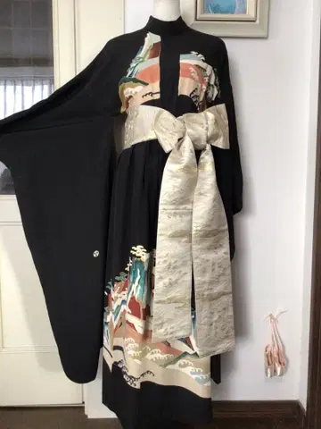 기모노 리메이크 전통 예복 기모노 스탠드 카라 허리 턱 후리소데 드레스