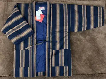 미야타 직물 한텐 아이쵸 블랙 브라운 스트라이프 M~L 일본제 좌우 포켓