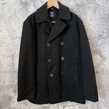 CHAPS 피코트 남성용 L 블랙 더블 브레스트 울 혼방 롱 기장
