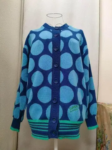 슈퍼 레이디 블루 도트 가디건