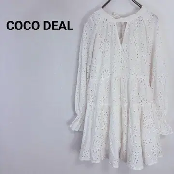 코코딜 [ M ] 자수 티어드 미니 원피스 이너 포함 리본 시스루