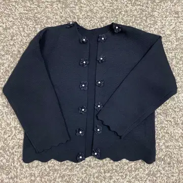 꽃 모티브 긴팔 가디건 스캘럽 블랙 L 사이즈 M 사이즈 경량 자켓