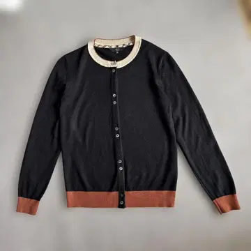 DAKS [세탁 가능] 배색 가디건 울/쉘 버튼 블랙 38사이즈