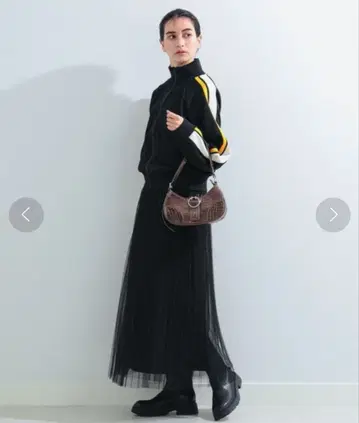 Ray BEAMS 블랙 플리츠 롱 스커트