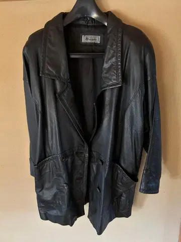 블랙 가죽 오버 사이즈 코트