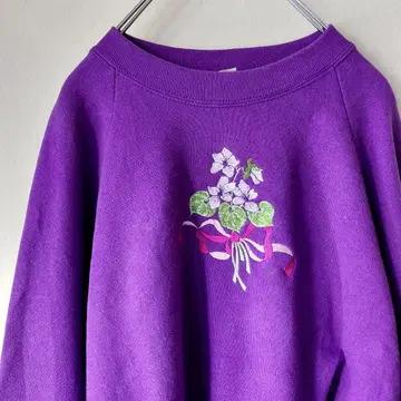 후르츠오브더룸 꽃 자수 맨투맨 퍼플 /Y4349