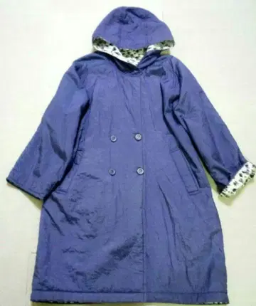 리버서블 코트 여성용 다운 코트 후드 부착 다운 L 퍼플